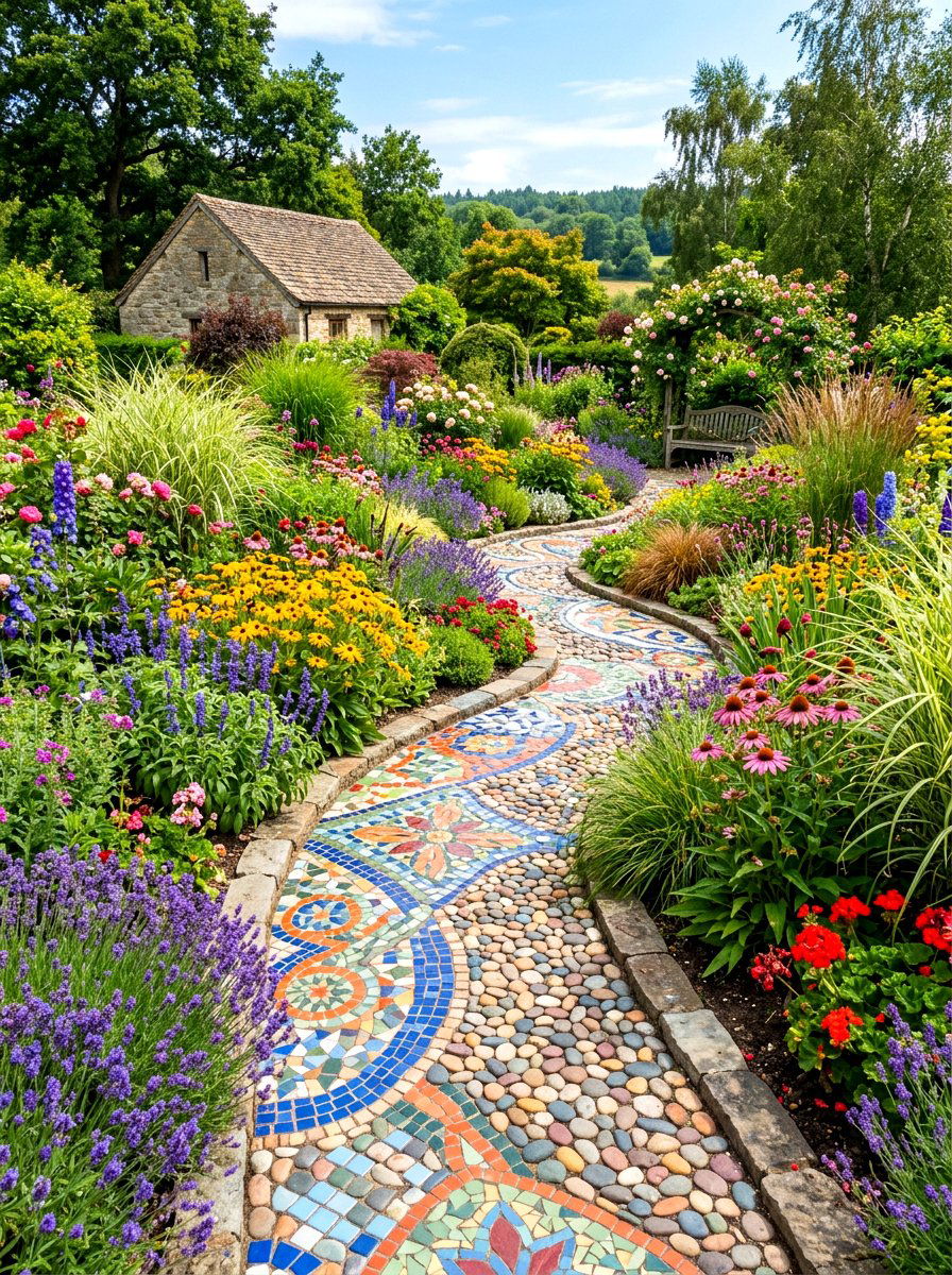 Mosaic Garden Path - 30 bohemian backyard ideas