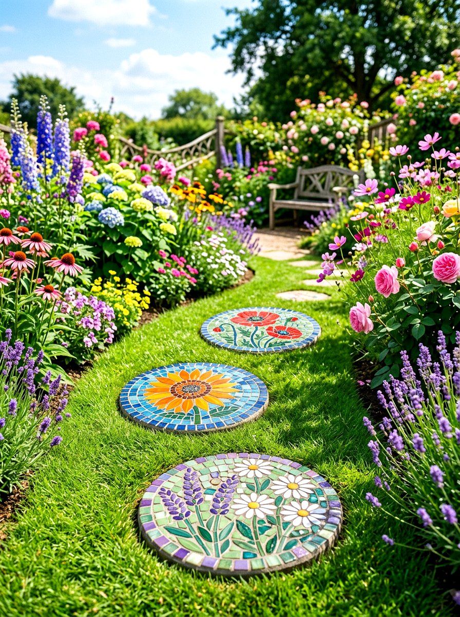 Mosaic Garden Stones - 30 stepping stone walkway ideas