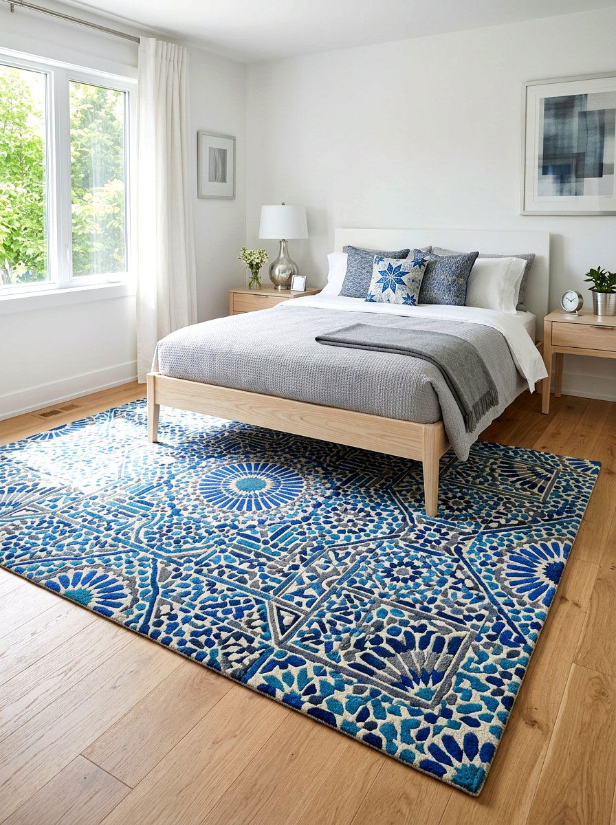 Mosaic Pattern Rug - 30 Moroccan bedroom ideas