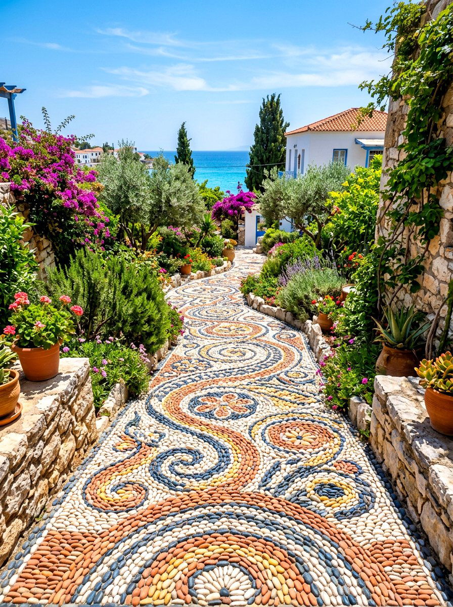 Mosaic Pebble Path - 30 stepping path backyard ideas