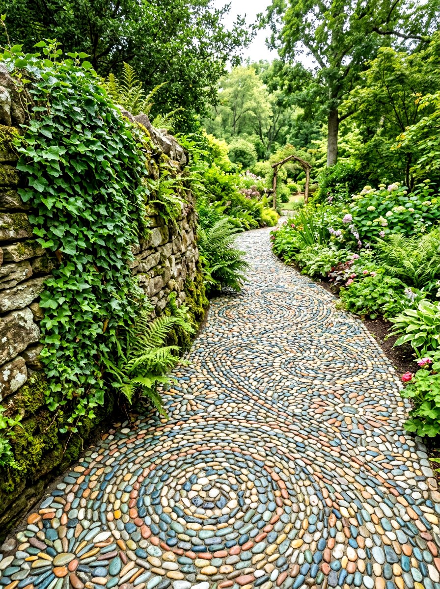 Mosaic Pebble Walkway - 30 path through garden ideas