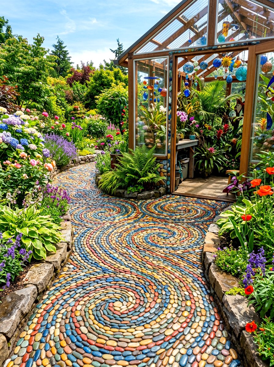Mosaic Pebble - 30 greenhouse path ideas
