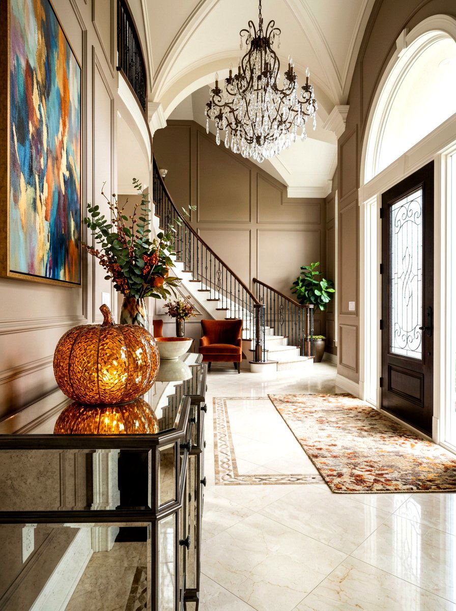 Mosaic Pumpkin Entryway - 30 pumpkin without pumpkins decor ideas