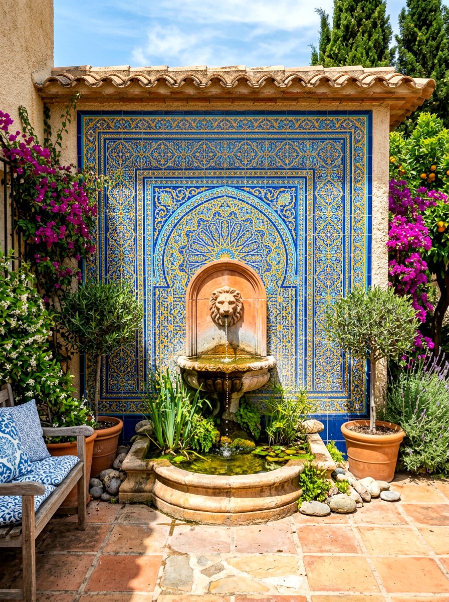 Mosaic Tile Accent Wall - 30 Mediterranean patio lounge ideas