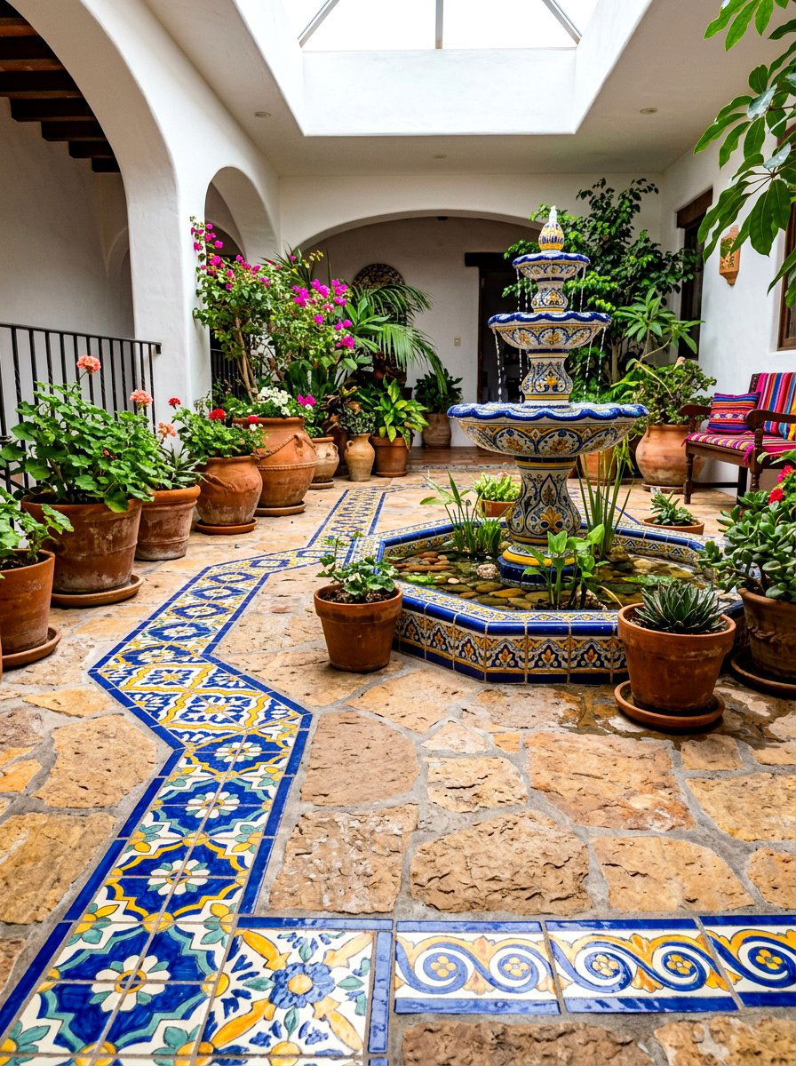 Mosaic Tile Accents - 30 Tuscan courtyard ideas