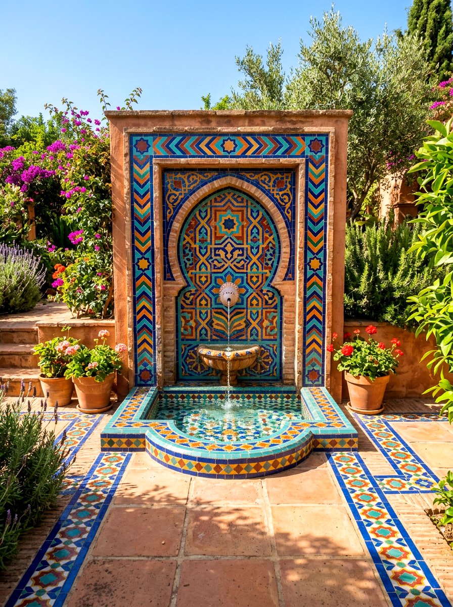 Mosaic Tile Accents - 30 Mediterranean exterior courtyard ideas