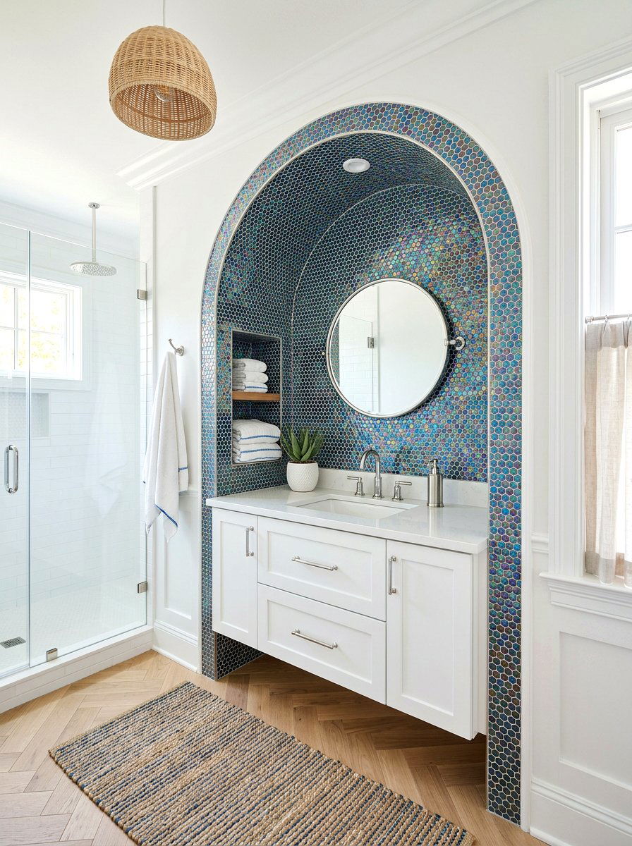 Mosaic Tile Arched Vanity - 30 arched vanity niche ideas