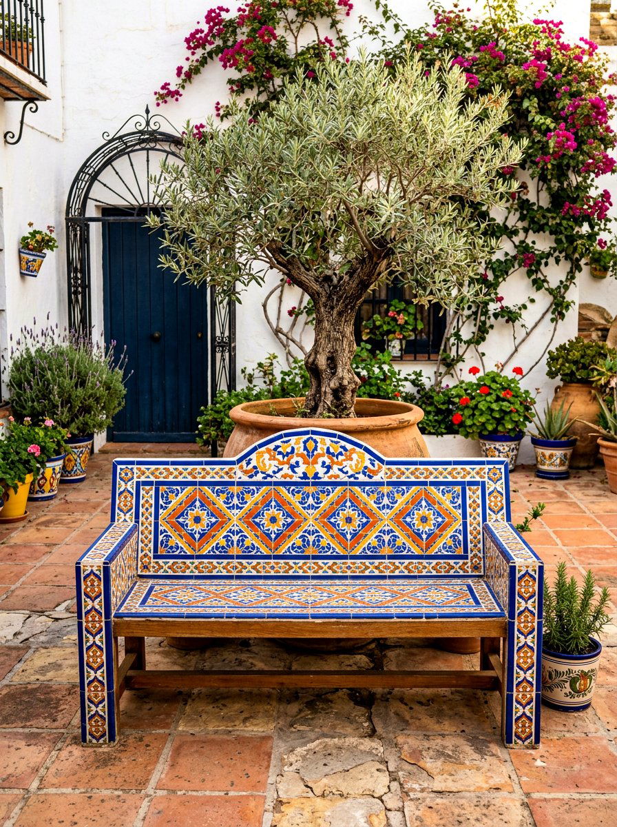 Mosaic Tile Bench - 30 outdoor bench ideas