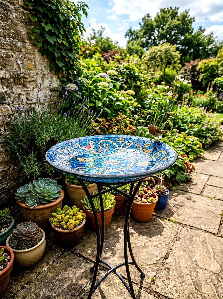 Mosaic Tile Bird Bath - 30 bird bath ideas