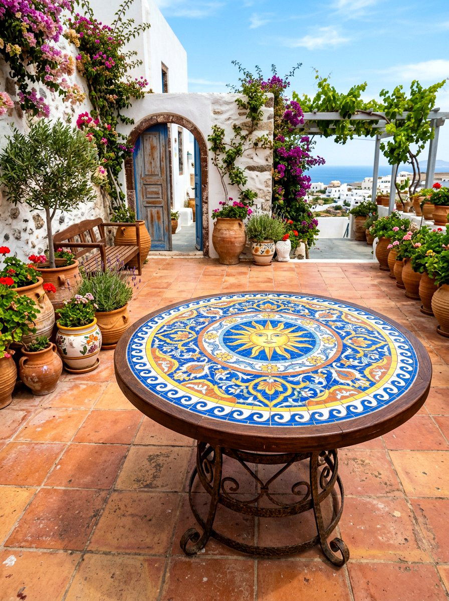 Mosaic Tile Cover - 30 patio umbrella base styling ideas