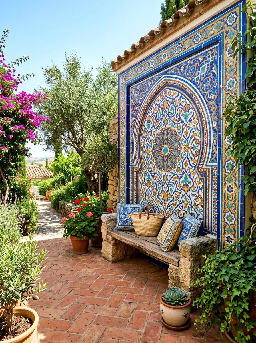 Mosaic Tile Feature Wall - 30 Tuscan revival patio ideas
