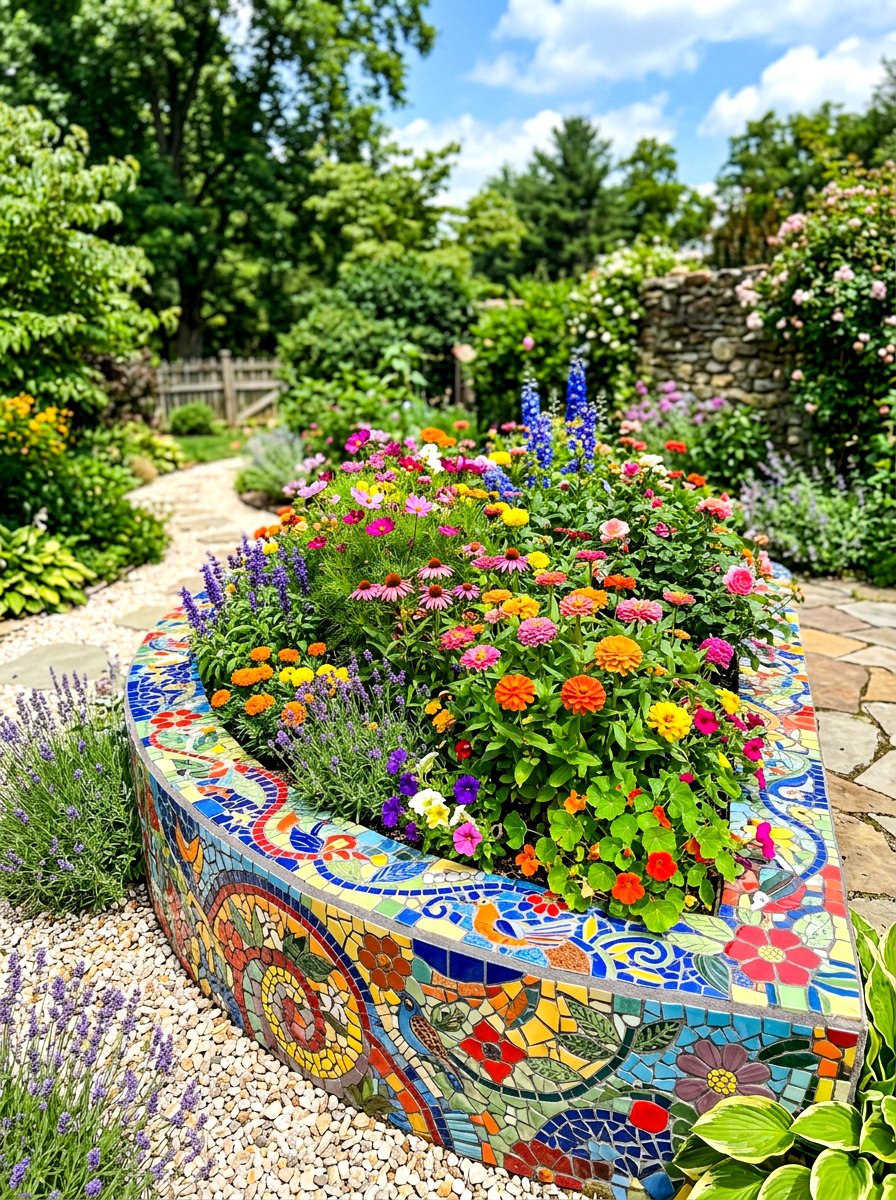 Mosaic Tile Flower Bed - 30 flower bed border ideas