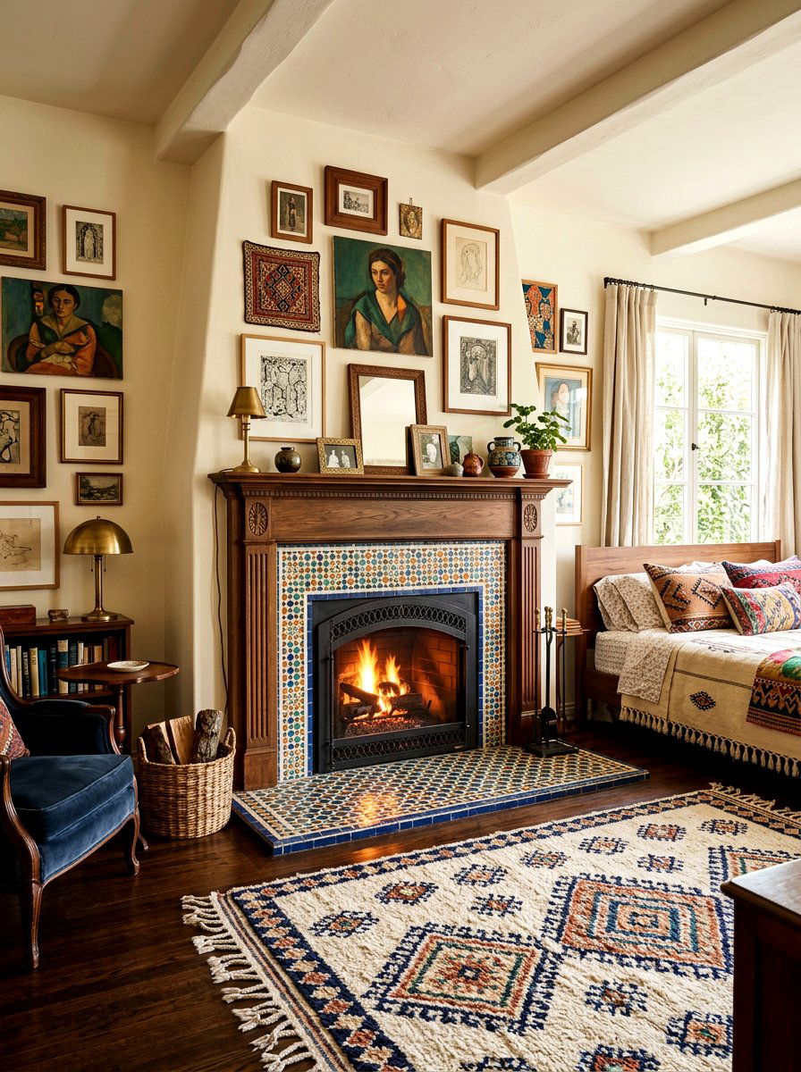Mosaic Tile Hearth - 30 maximalist bedroom ideas