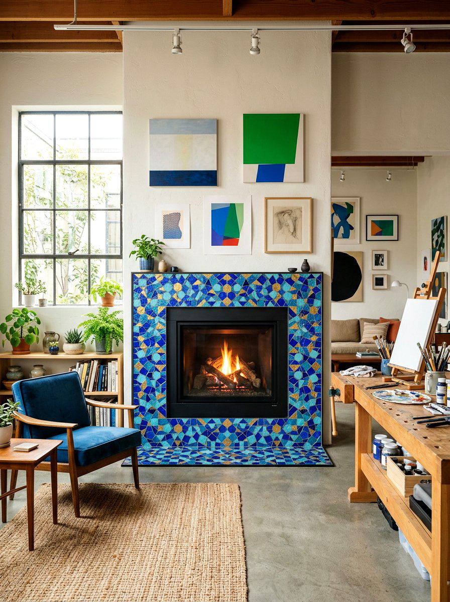 Mosaic Tile Hearth - 30 fireplace hearth ideas