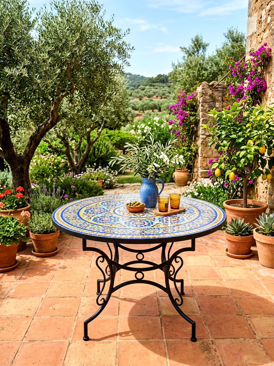 Mosaic Tile Outdoor Table - 30 Tuscan patio ideas