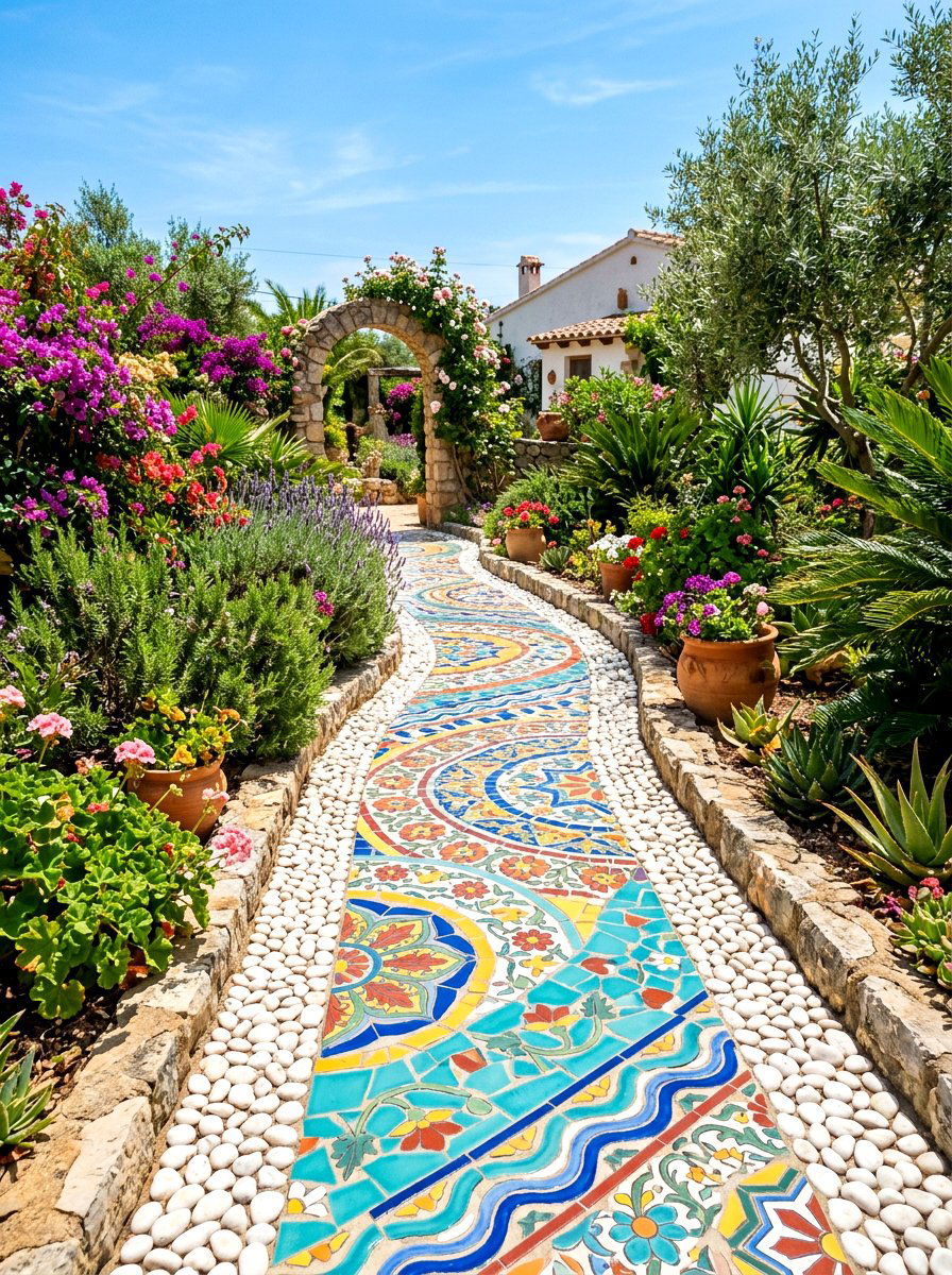 Mosaic Tile Path - 30 side yard landscaping ideas
