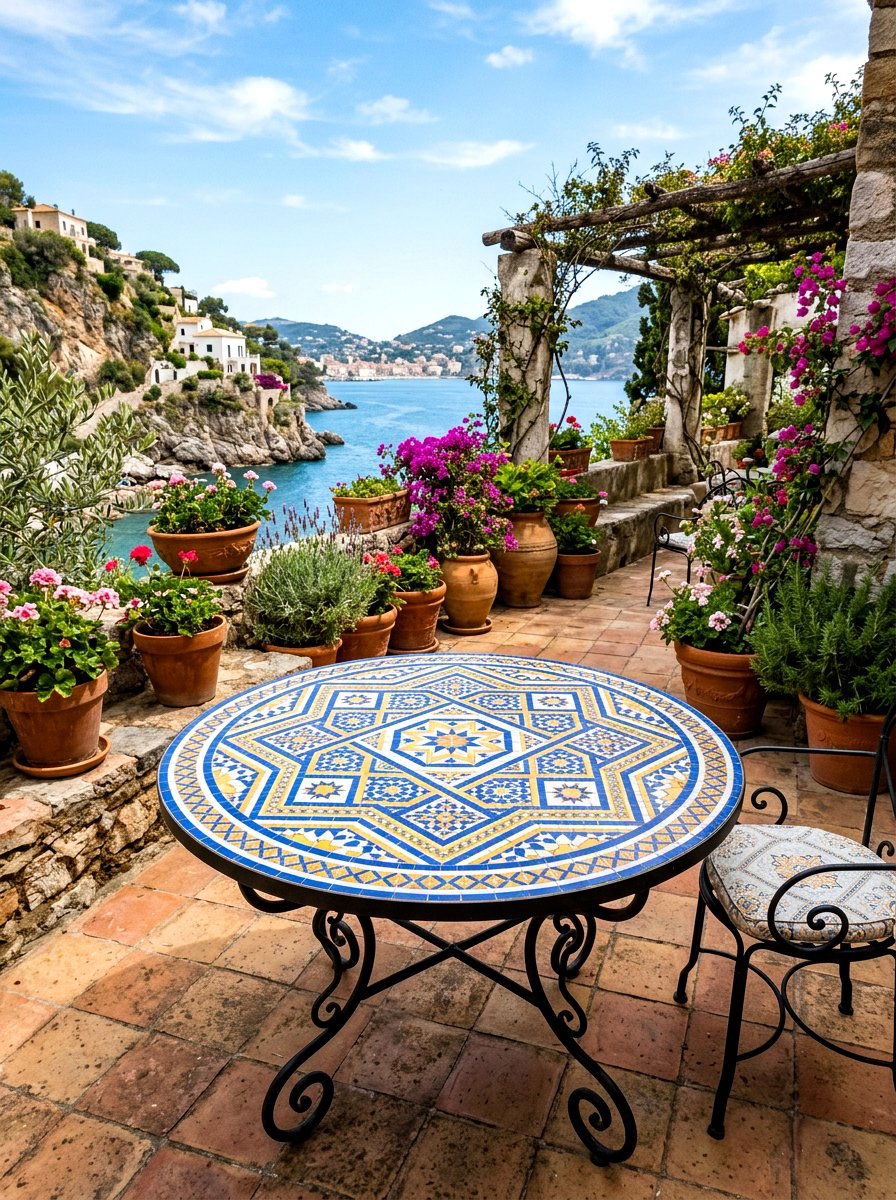 Mosaic Tile Patio Table - 30 garden dinner table ideas