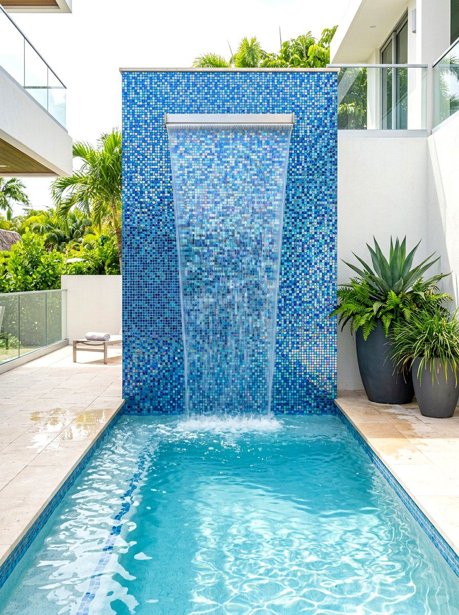 Mosaic Tile Pool Waterfall - 30 pool waterfall ideas