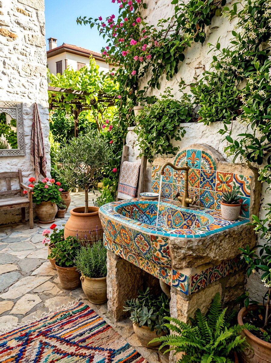 Mosaic Tile Sink - 30 outdoor utility sink ideas