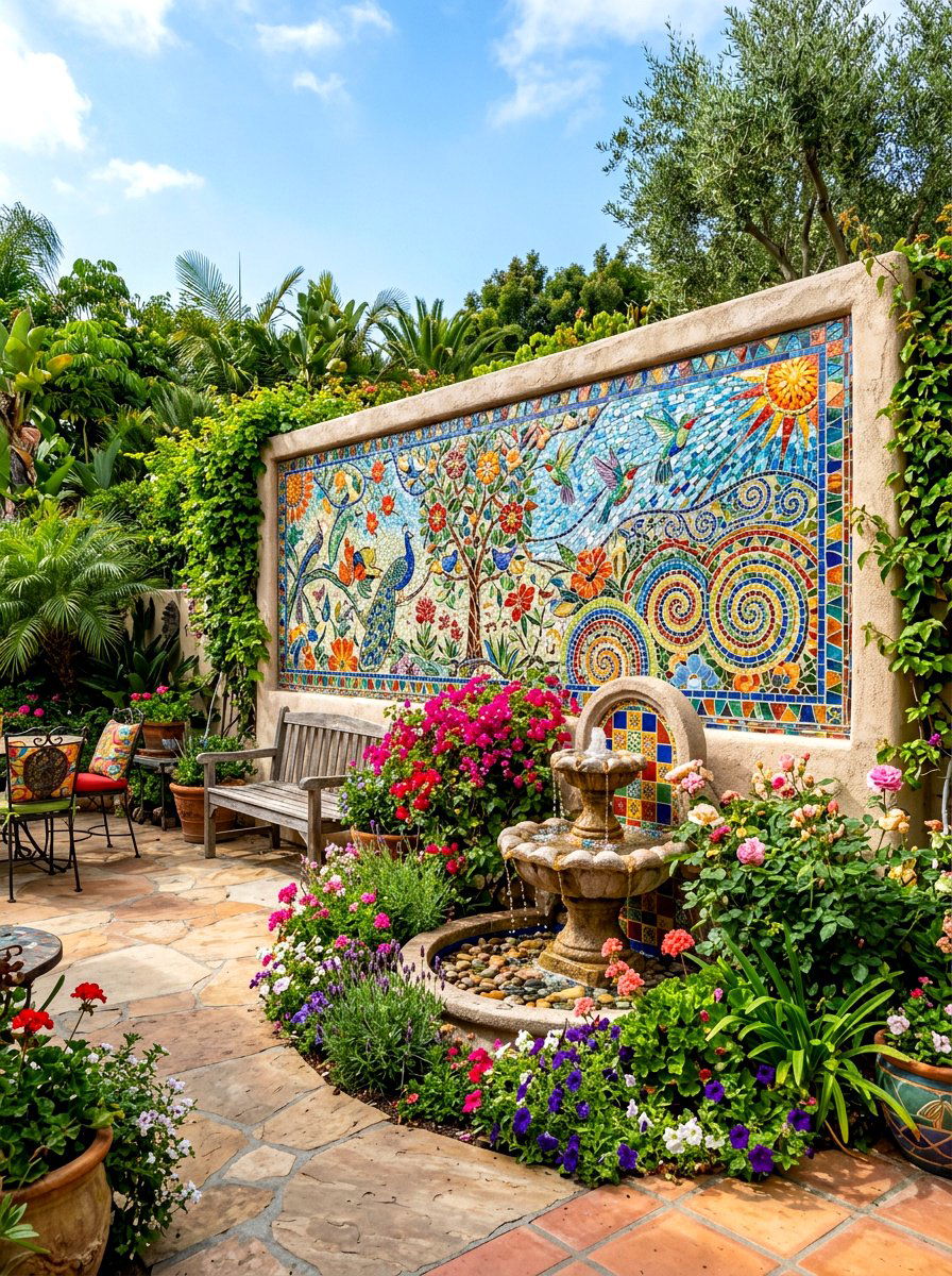 Mosaic Tile - 30 patio accent wall ideas