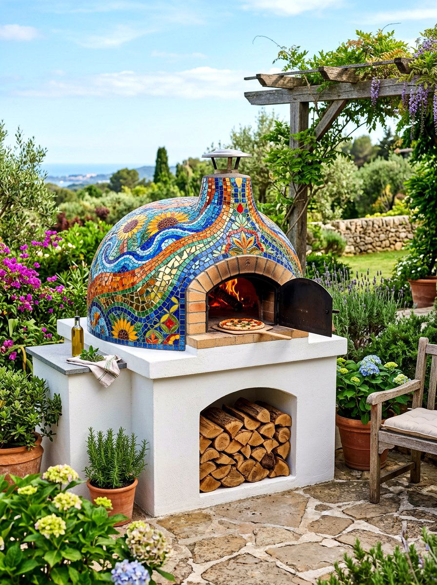 Mosaic Tiled Pizza Oven - 30 outdoor pizza oven ideas