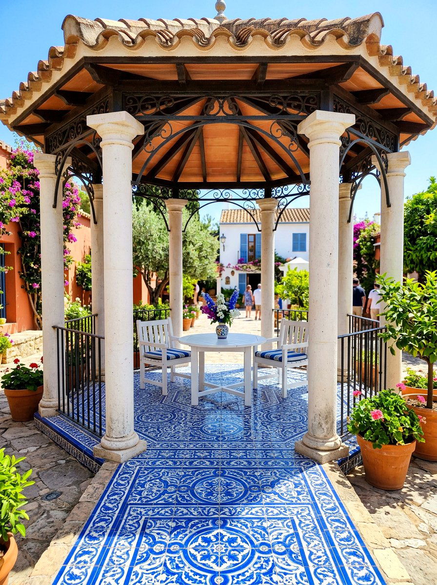 Mosaic floor gazebo - 30 garden party gazebo ideas