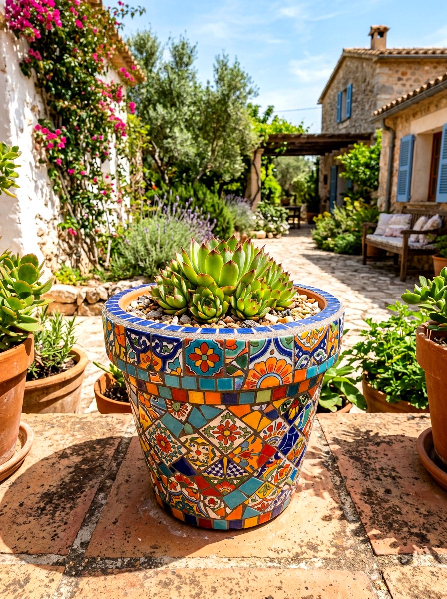 Mosaic style flower pot - 30 painted flower pot ideas