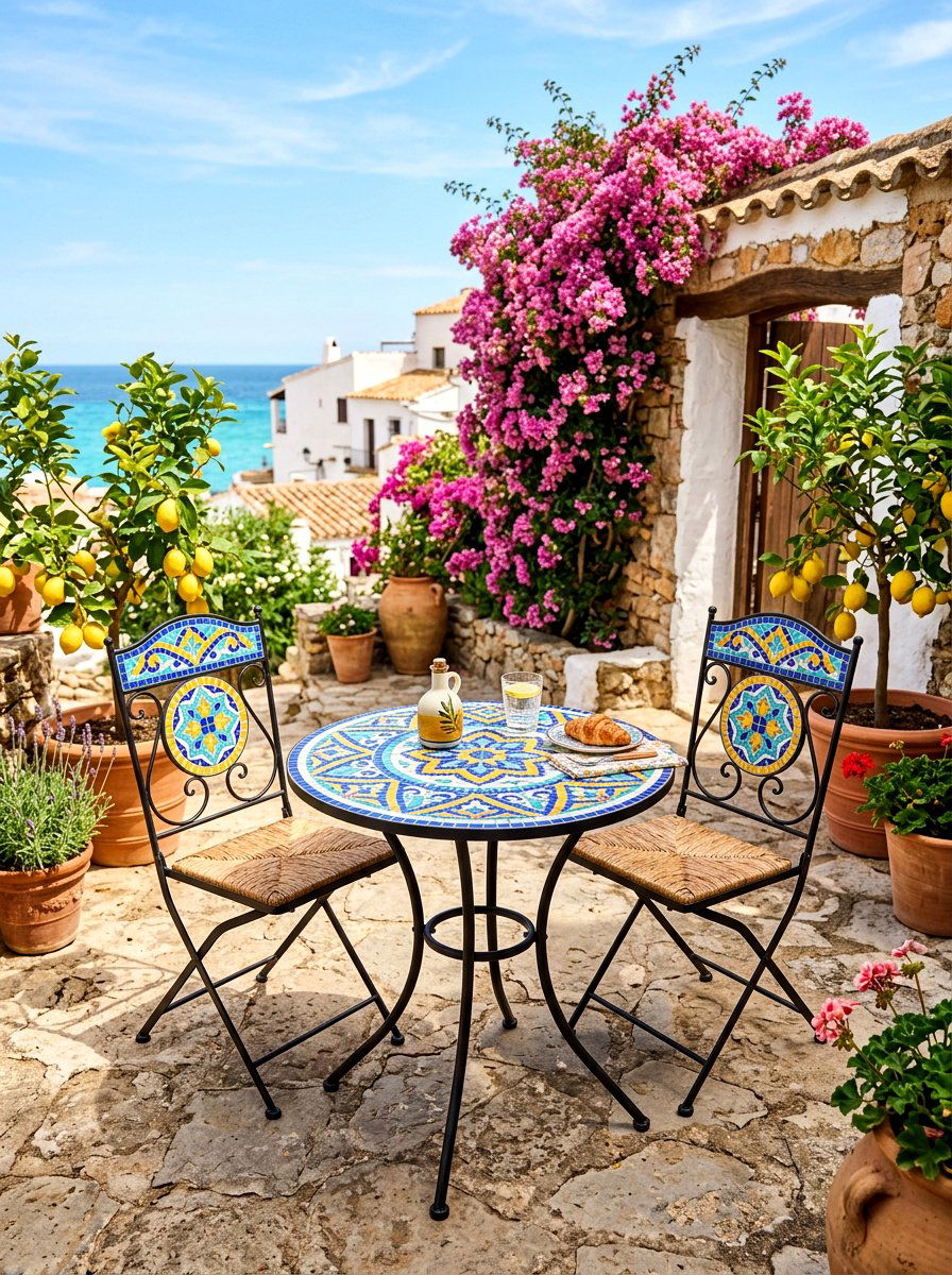 Mosaic tile bistro table and chairs - 30 bistro chair patio ideas