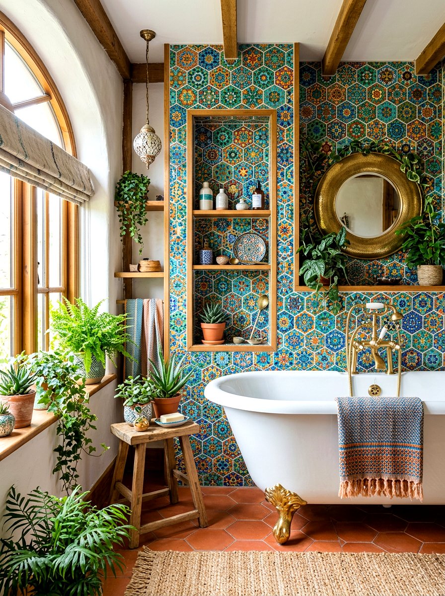 Mosaic tile patterned niche - 30 tub niche ideas
