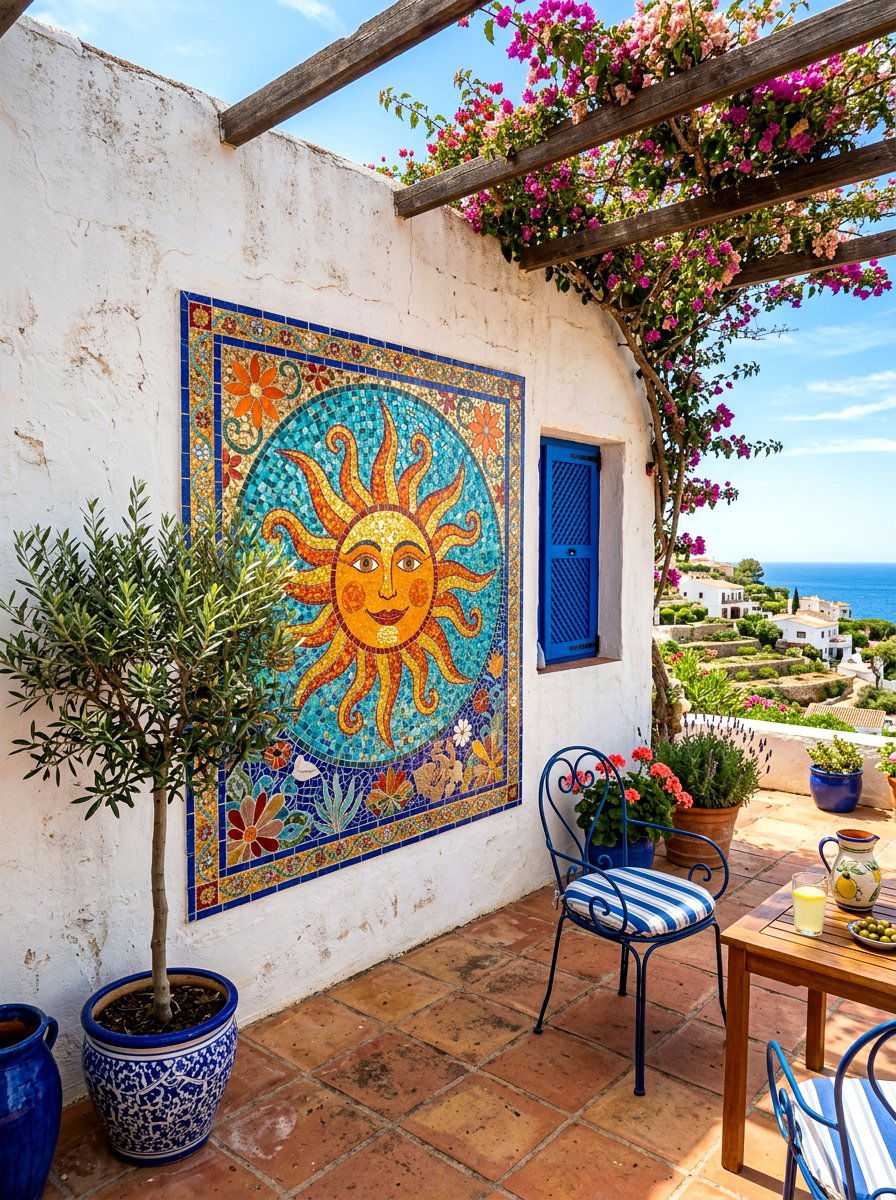 Mosaic tile wall art - 30 outdoor wall art ideas