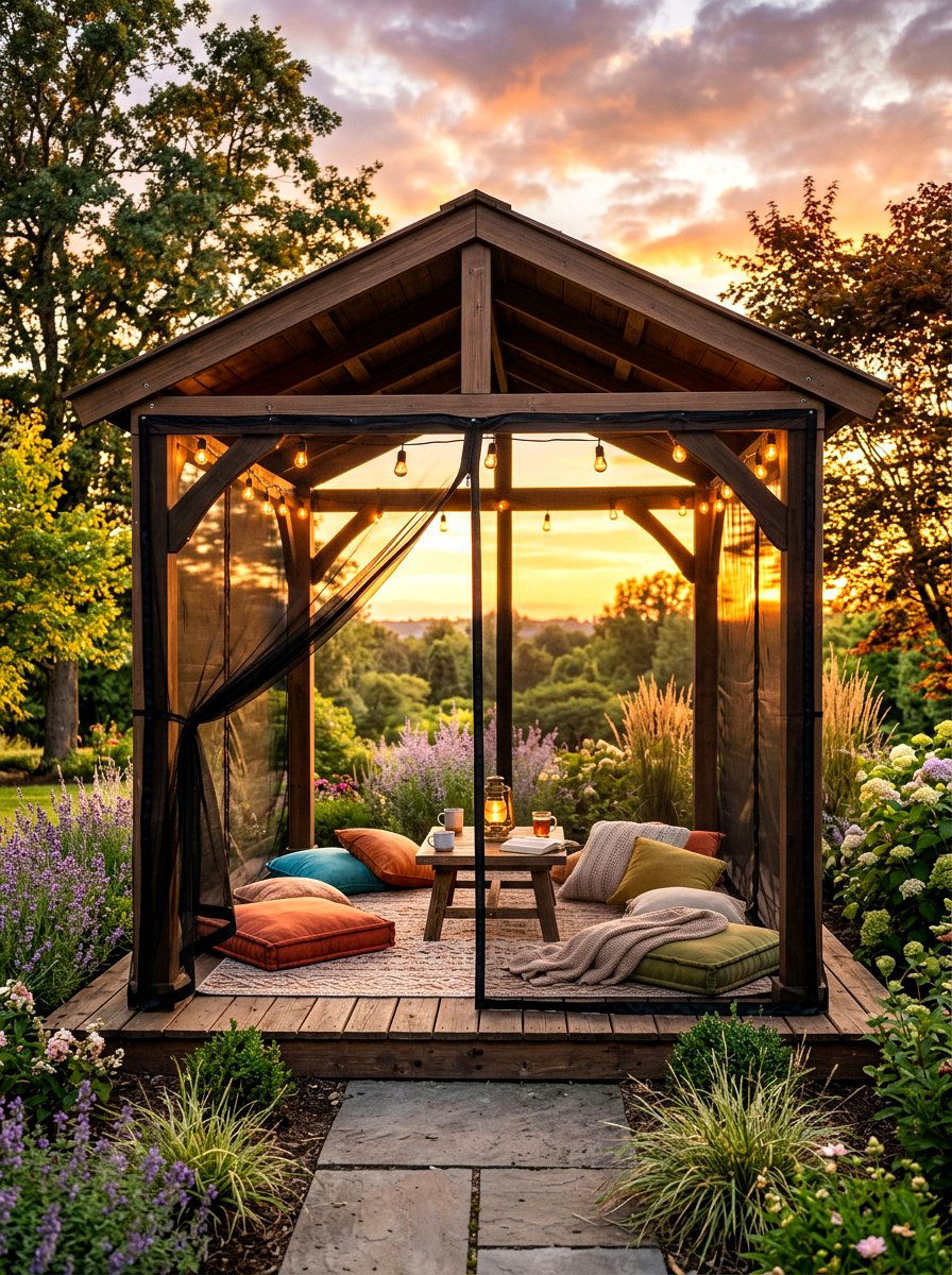 Mosquito Netting Enclosure - 30 gazebo curtain ideas