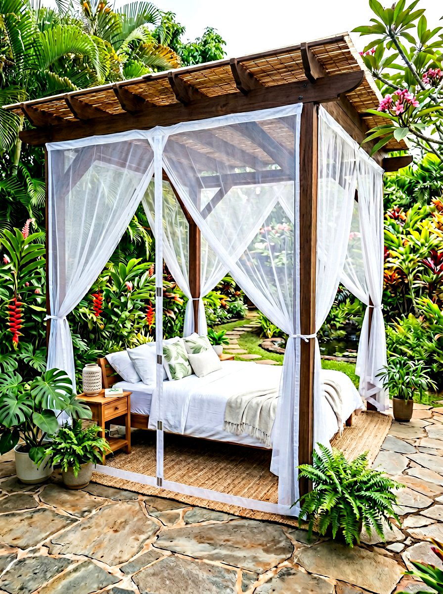 Mosquito net curtains - 30 pergola curtain ideas