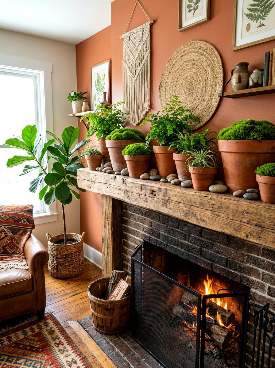 Moss And Terracotta Mantel - 30 spring mantel styling ideas