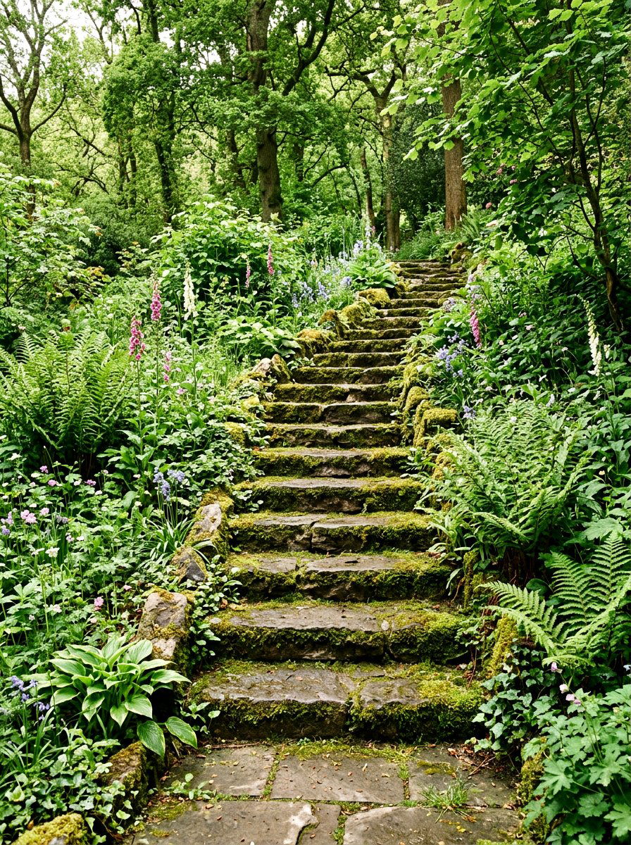 Moss Covered Rock Steps - 30 secret garden ideas