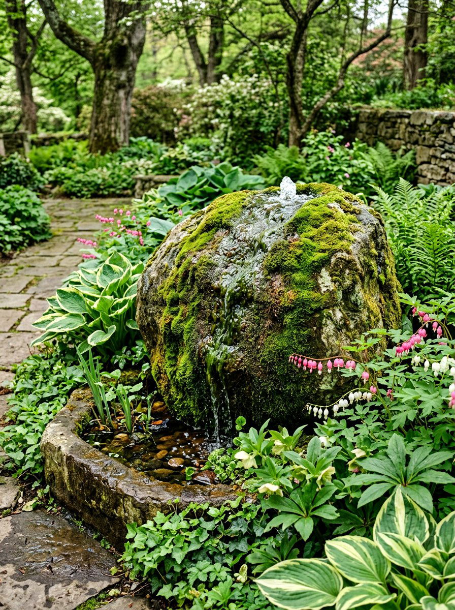 Moss Covered Rock - 30 bubbling rock fountain ideas