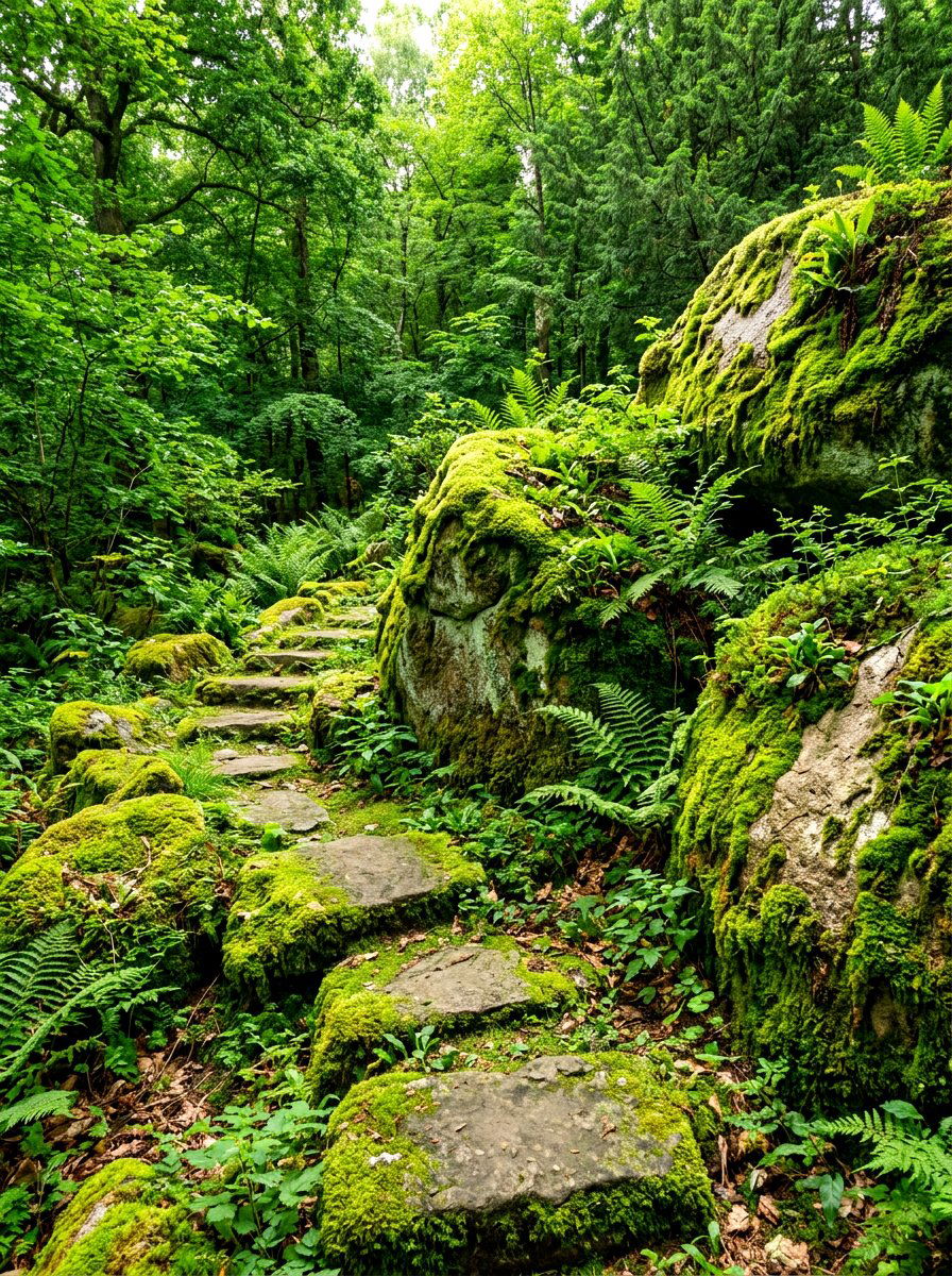 Moss Covered Stones - 30 shaded side yard ideas