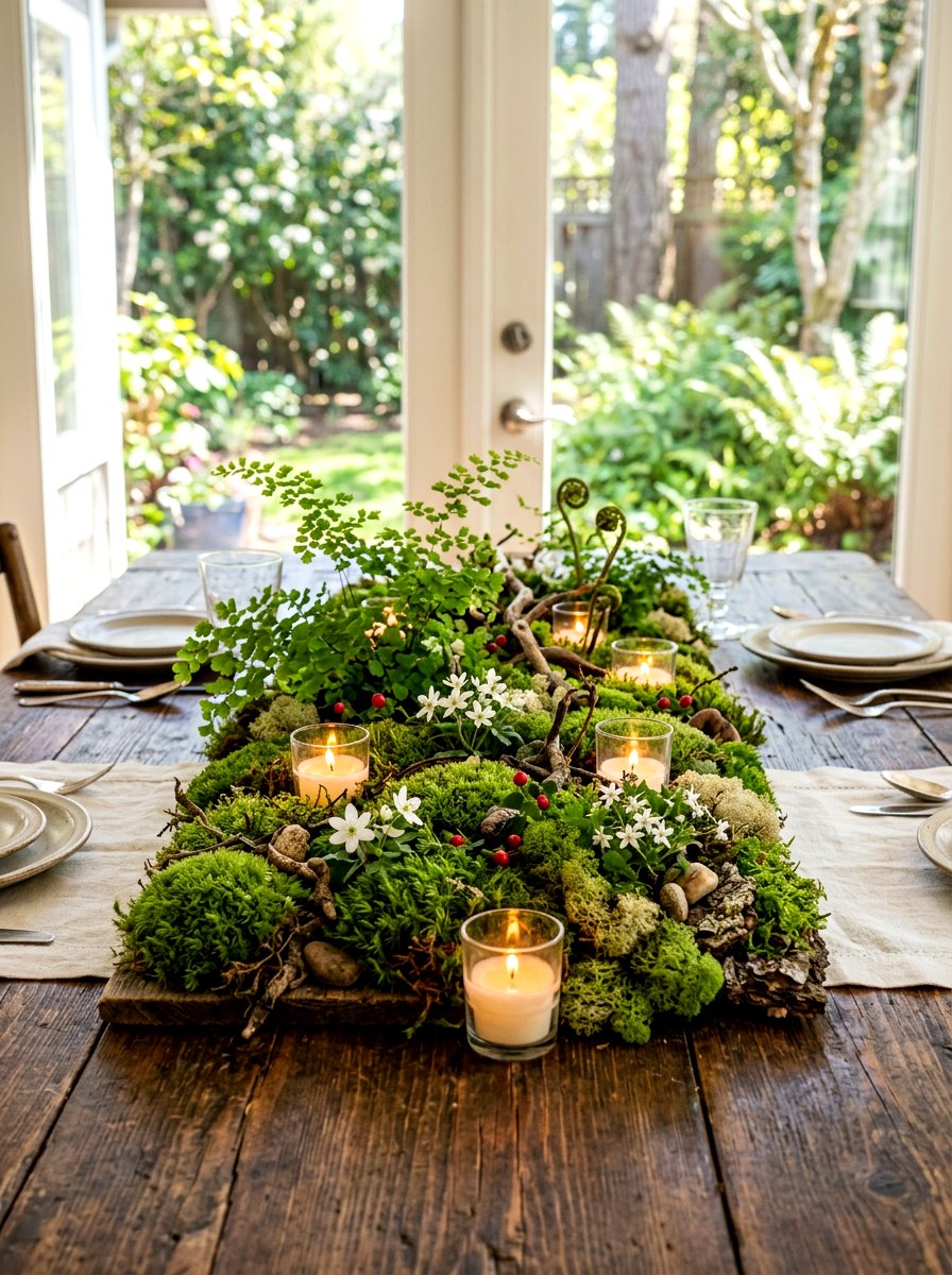 Moss Covered Table Centerpiece - 30 cottage garden wedding ideas