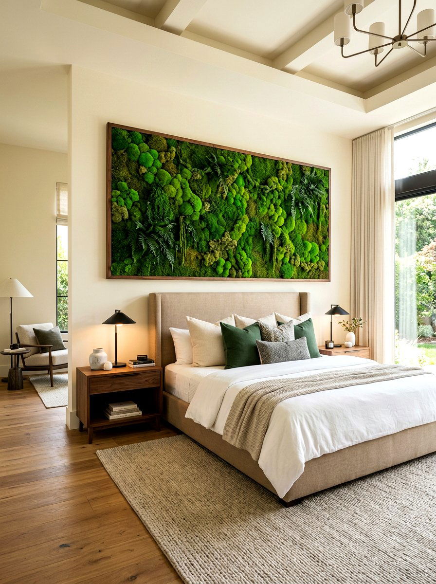 Moss Frame Wall - 30 bedroom plant decor ideas