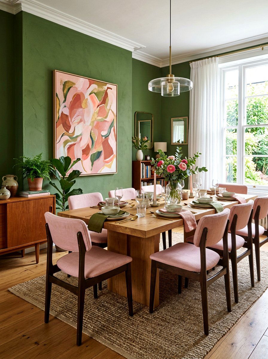 Moss Green And Pink Dining Room - 30 moss green dining room ideas