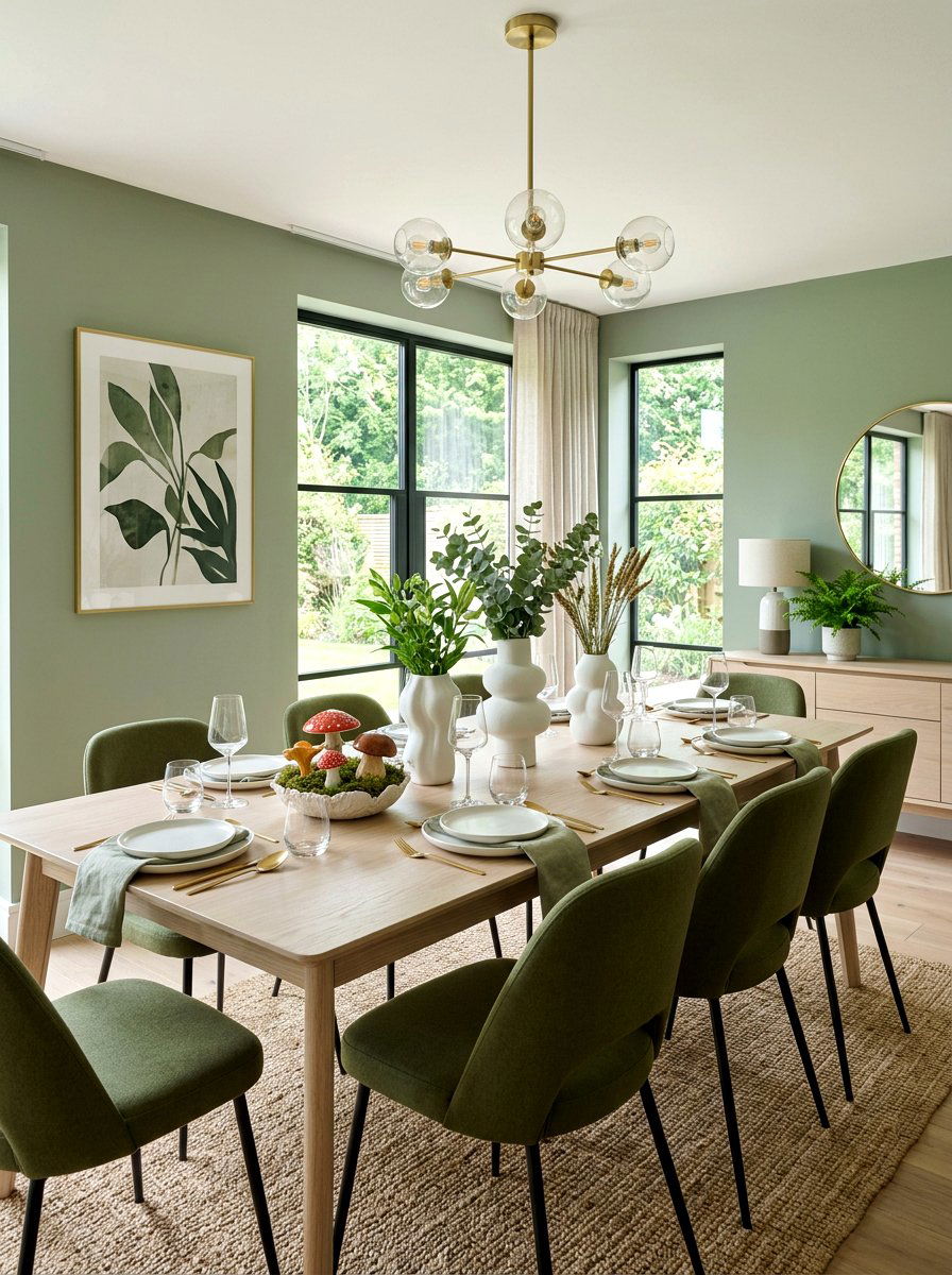 Moss Green Dining Room - 30 mushroom dining room ideas