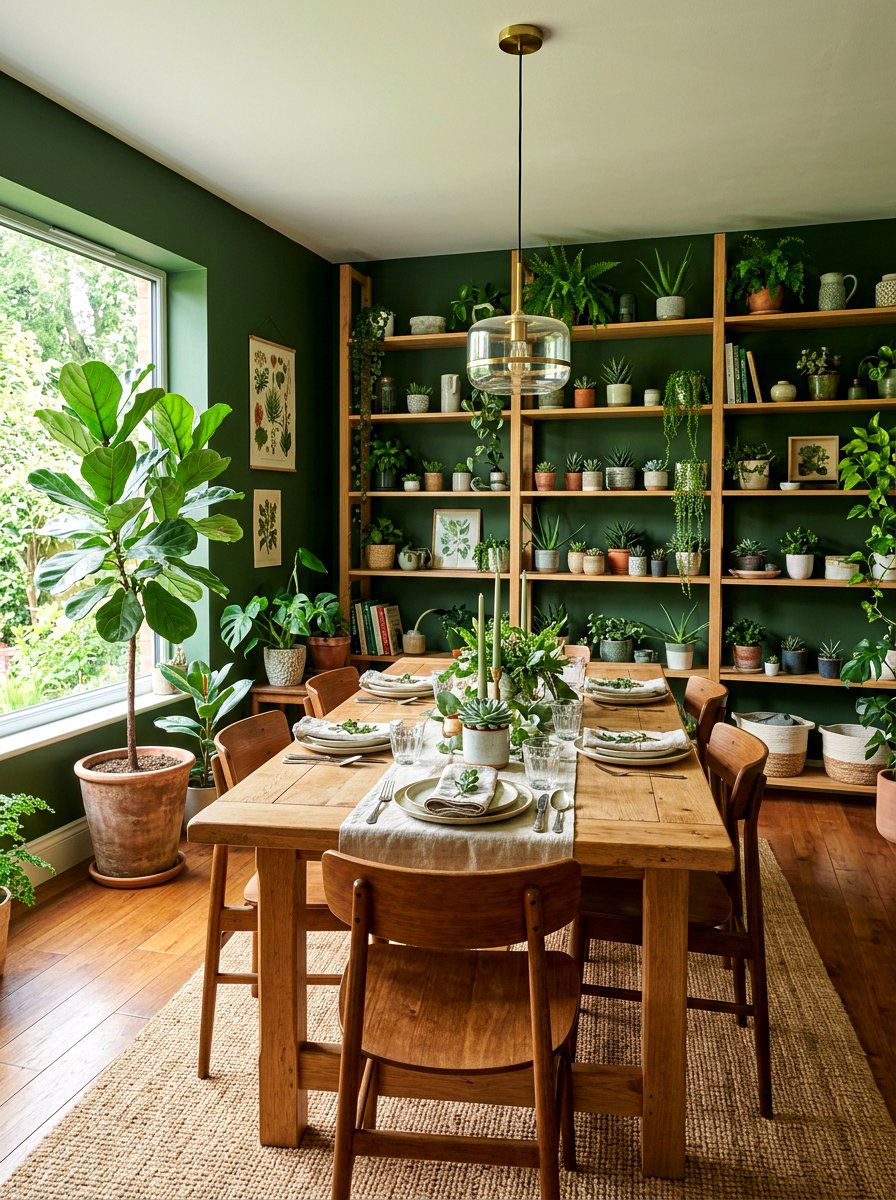 Moss Green Dining Room With Indoor Plants - 30 moss green dining room ideas