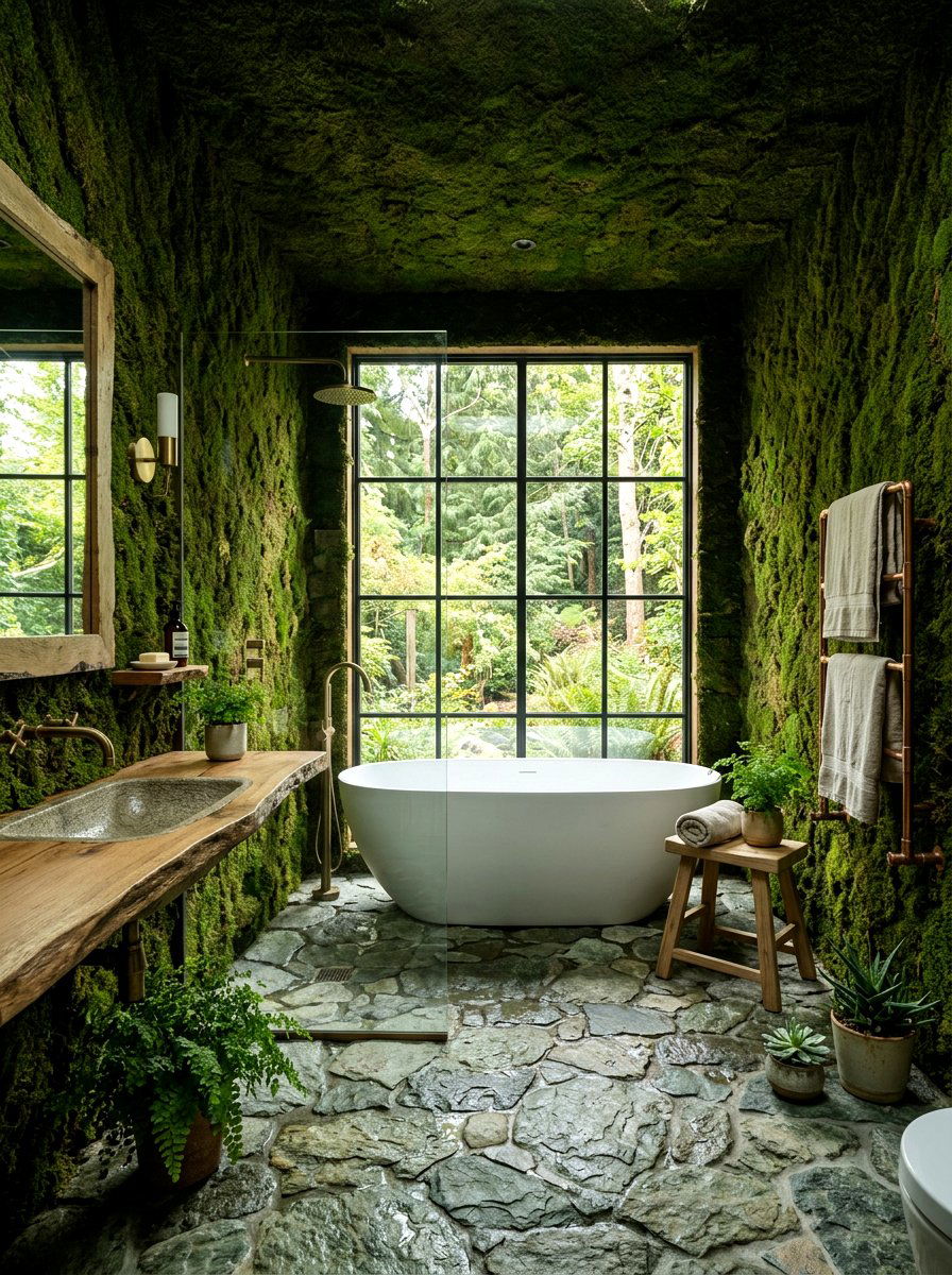 Moss Green Organic Bathroom - 30 bathroom drenching ideas