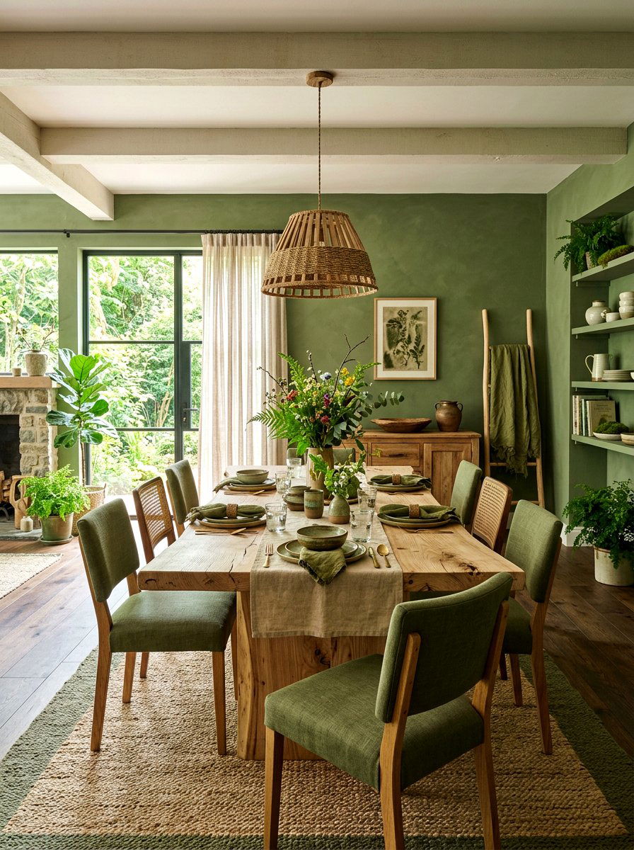 Moss Green With Natural Wood Dining Room - 30 moss green dining room ideas