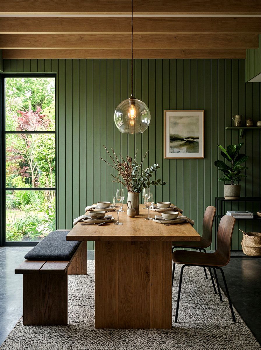 Moss Green Wood Panel Dining Room - 30 moss green dining room ideas