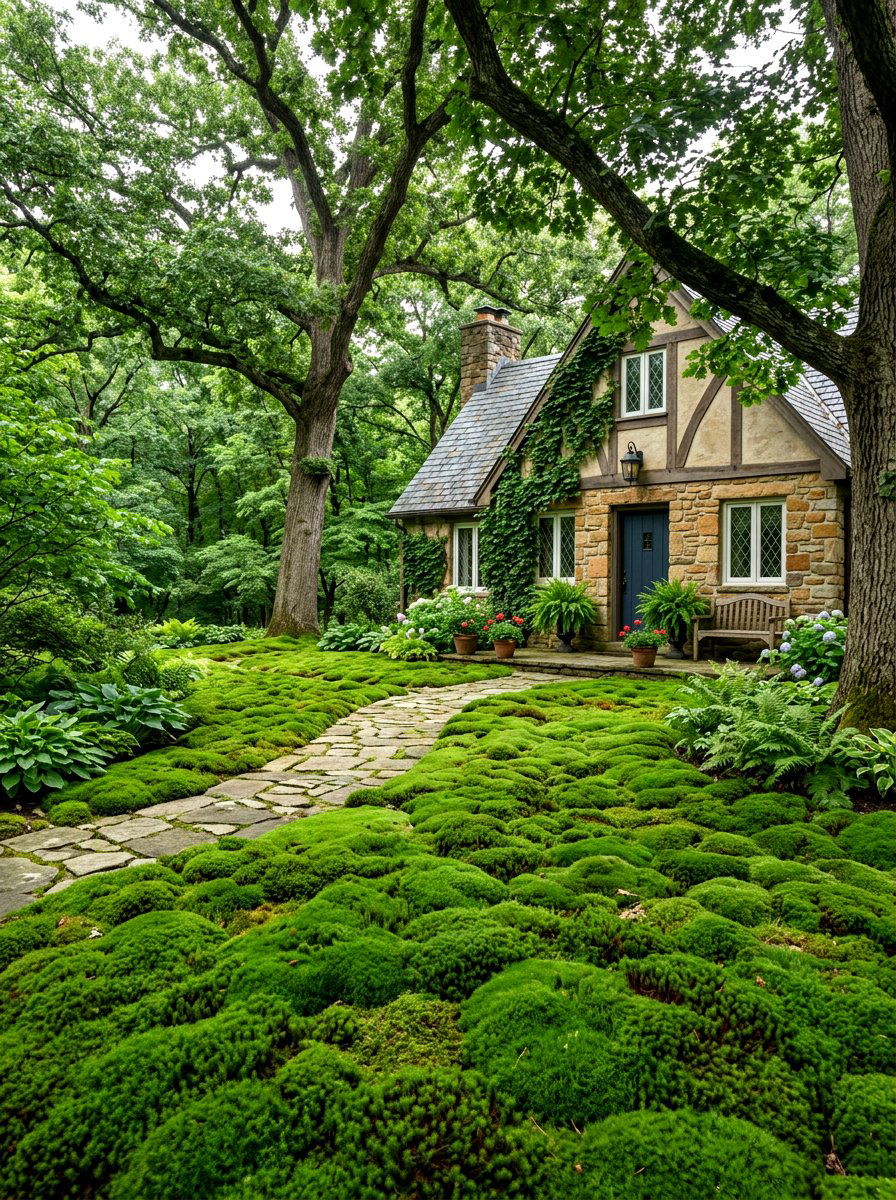 Moss Lawn - 30 no mow front yard ideas