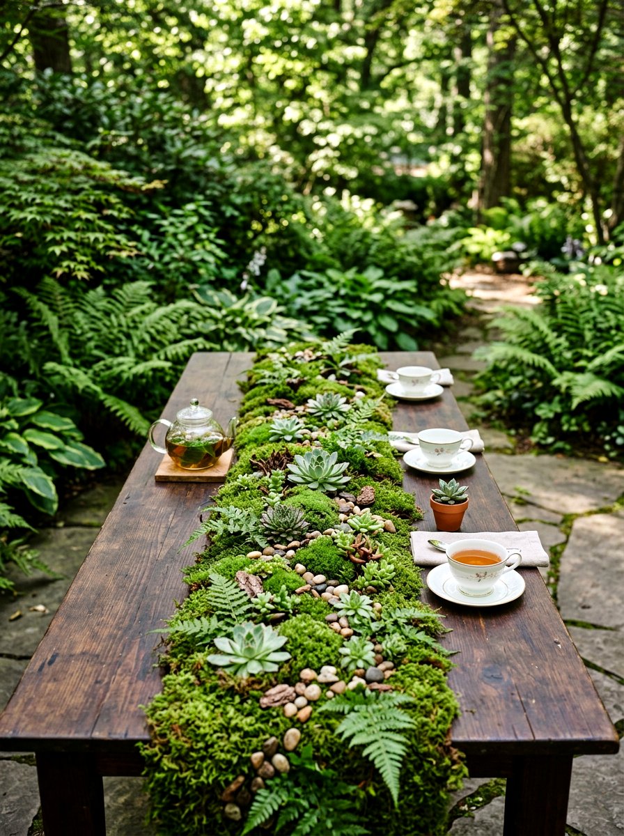 Moss Table Runner - 30 garden tea party decor ideas