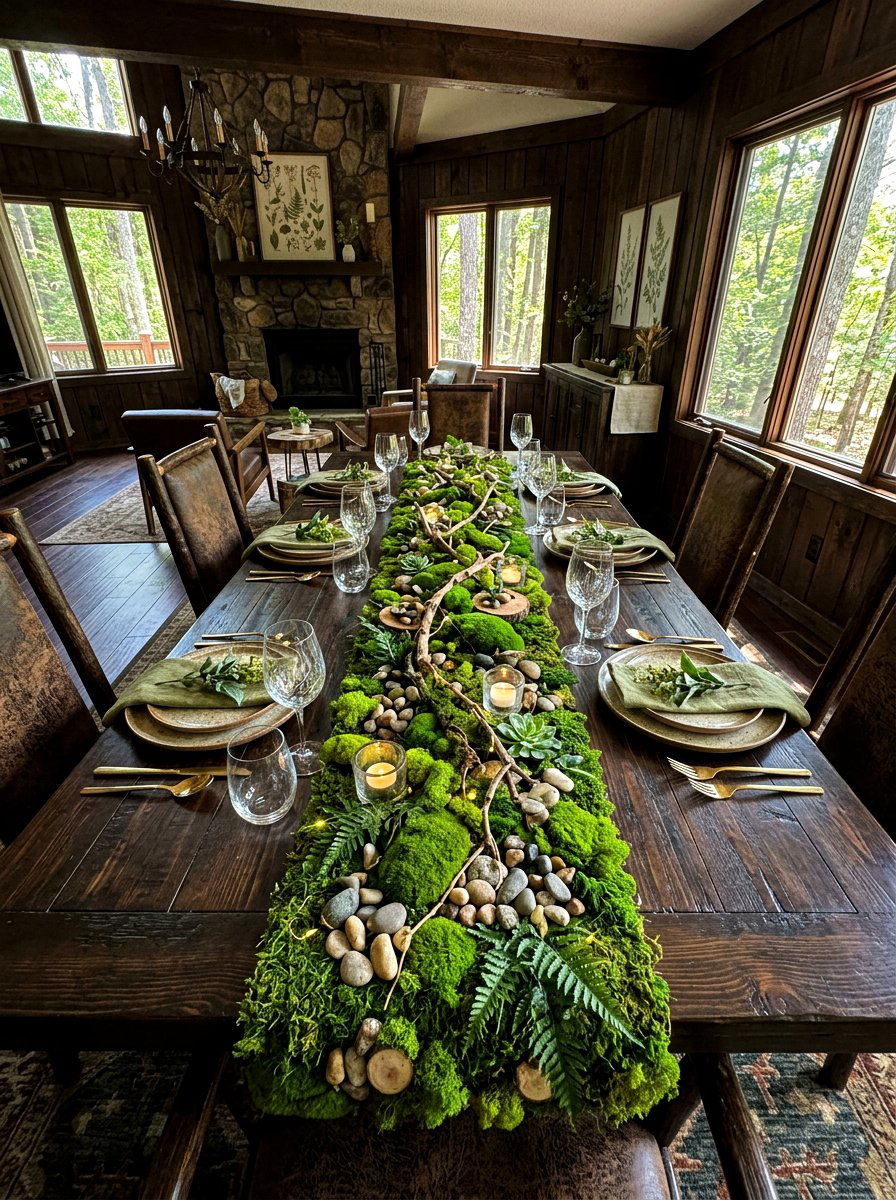 Moss Table Runner - 30 spring brunch table ideas
