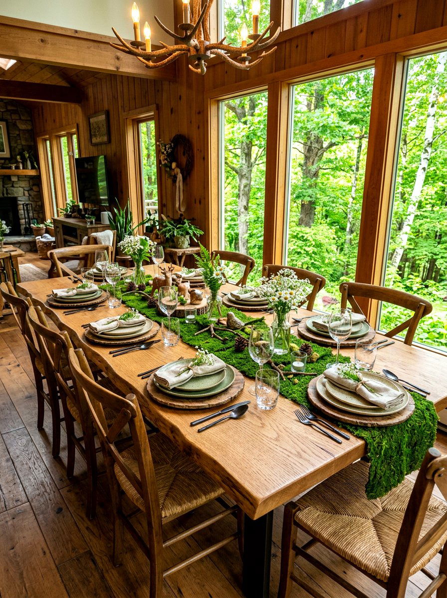 Moss Table Runner - 30 spring dining table ideas