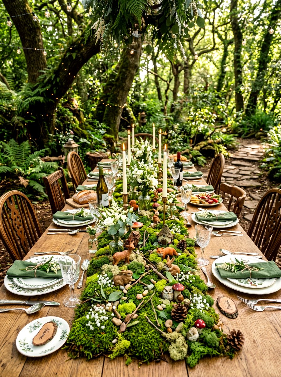 Moss Table Runner Decor - 30 holiday dining table ideas