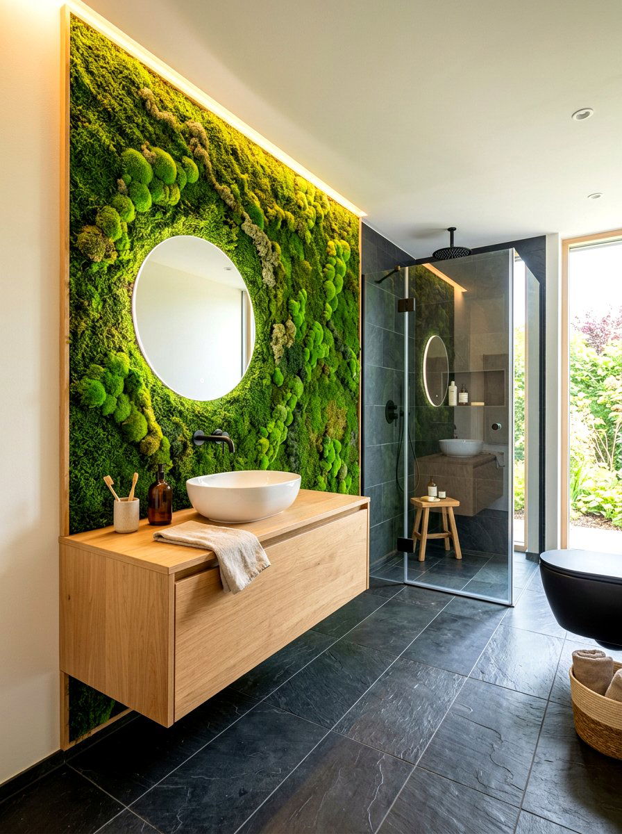 Moss Wall Bathroom - 30 forest inspired bathroom ideas